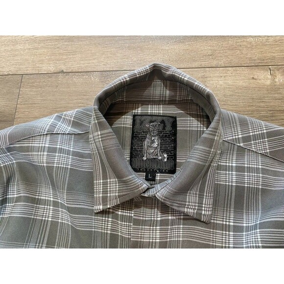 Unknown Industries IZZY Mens L Gray Plaid Button Up Long Sleeve Flannel Shirt - Picture 3 of 8